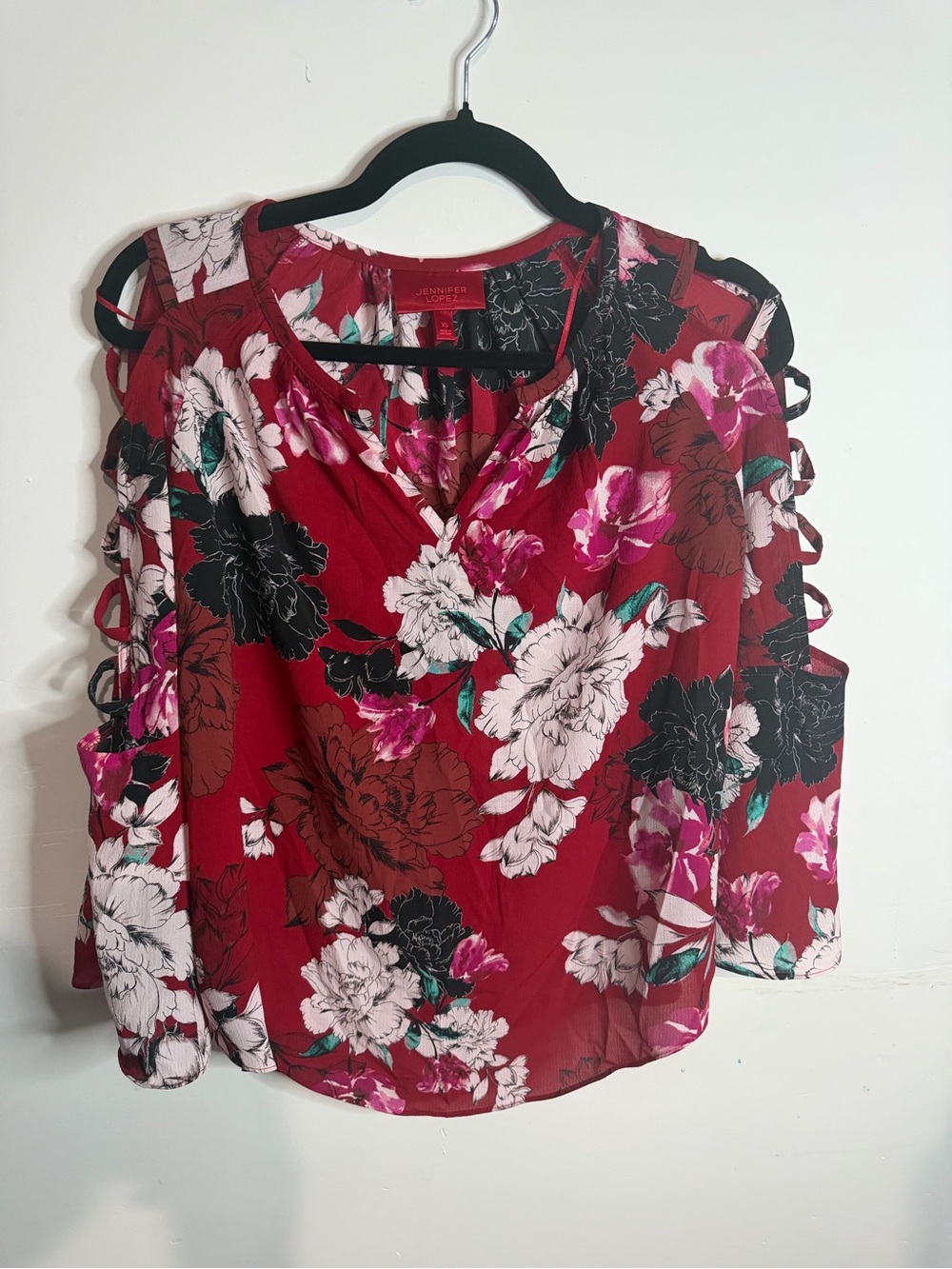 Jenni Red Floral Cold-Shoulder Blouse